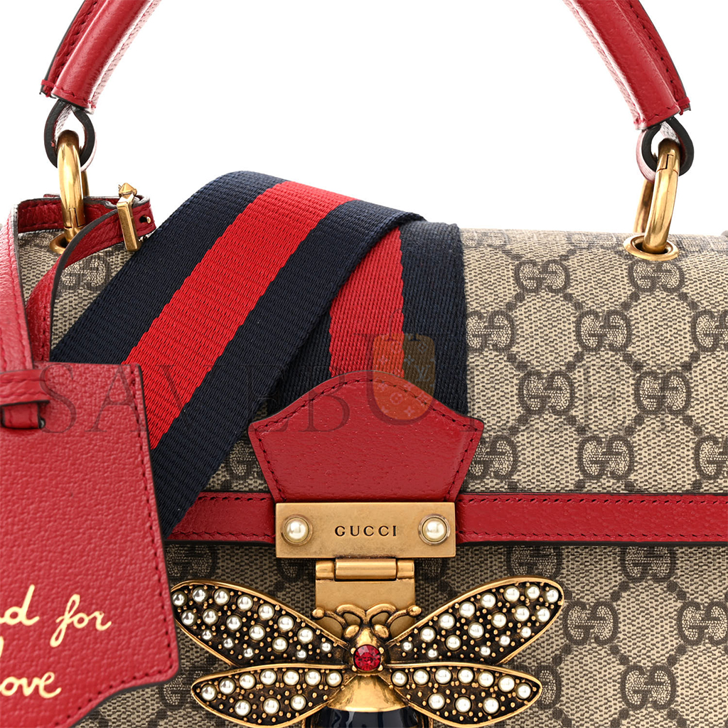 GUCCI GG SUPREME MONOGRAM SMALL QUEEN MARGARET TOP HANDLE BAG RED (25*18*10cm) 